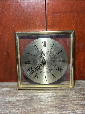 Vintage Brass Wall Clock Roman Numerals | Mid Century Square Frame